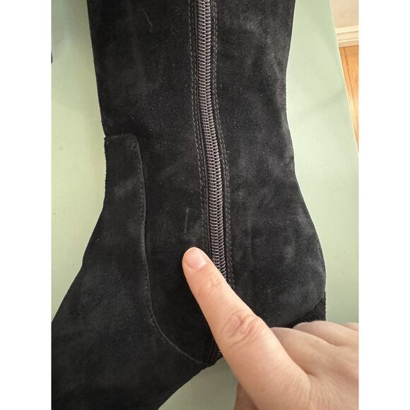 YVES SAINT LAURENT VTG Square Toe Black Suede Knee Boots Block Heels Sz 7.5 YSL - Picture 16 of 16